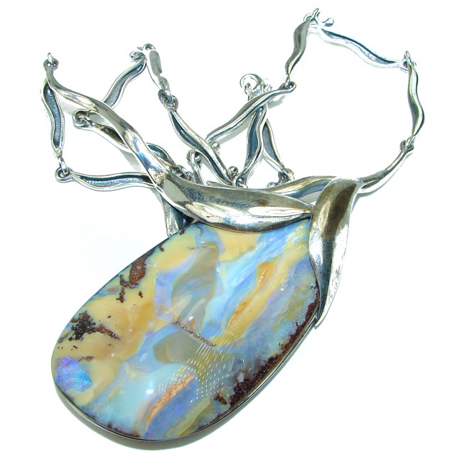 Earth Treasure Australian Boulder Opal .925 Sterling Silver brilliantly handcrafted HUGE necklace
