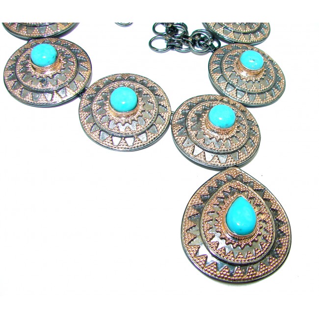 Authentic Turquoise 2 tones .925 Sterling Silver handcrafted necklace