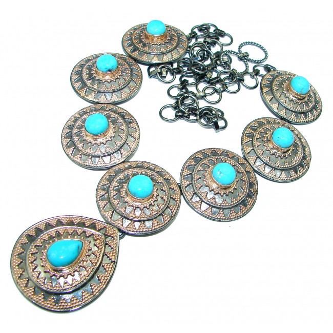 Authentic Turquoise 2 tones .925 Sterling Silver handcrafted necklace