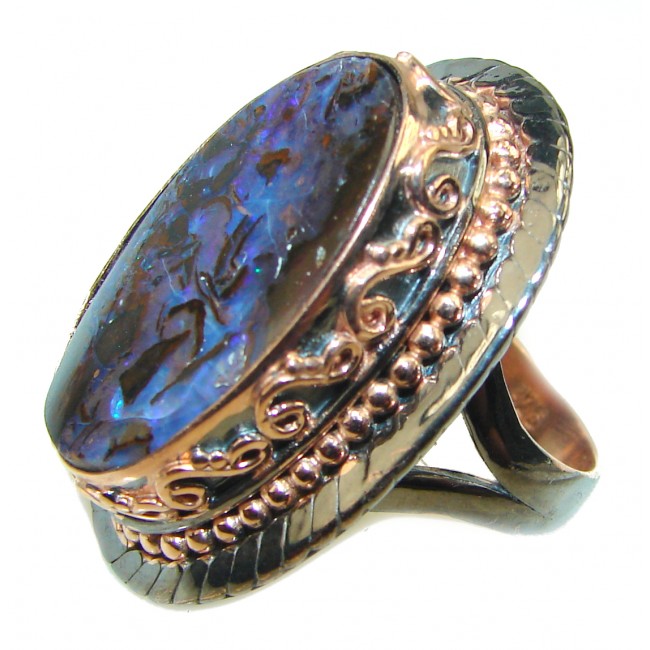 Australian Boulder Opal 14K Gold over .925 Sterling Silver handcrafted ring size 7 adjustable
