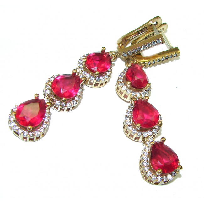 Incredible Beauty created Ruby 14K Gold over .925 Sterling Silver handcrafted earrings