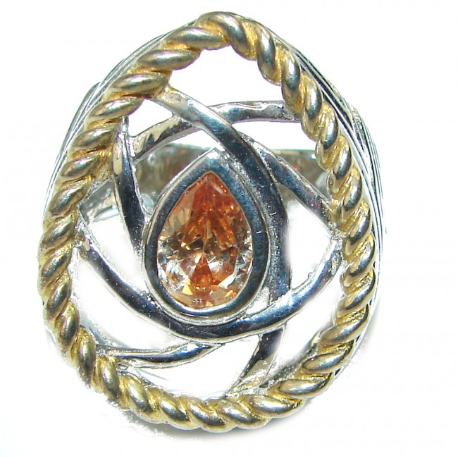 Golden Rose Authentic Golden Topaz 14K Gold over .925 Sterling Silver handcrafted Large ring; s. 7 1/4
