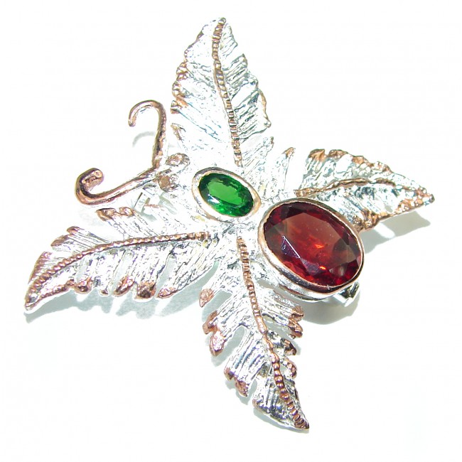 Butterfly Unique Authentic Garnet .925 Sterling Silver Brooch