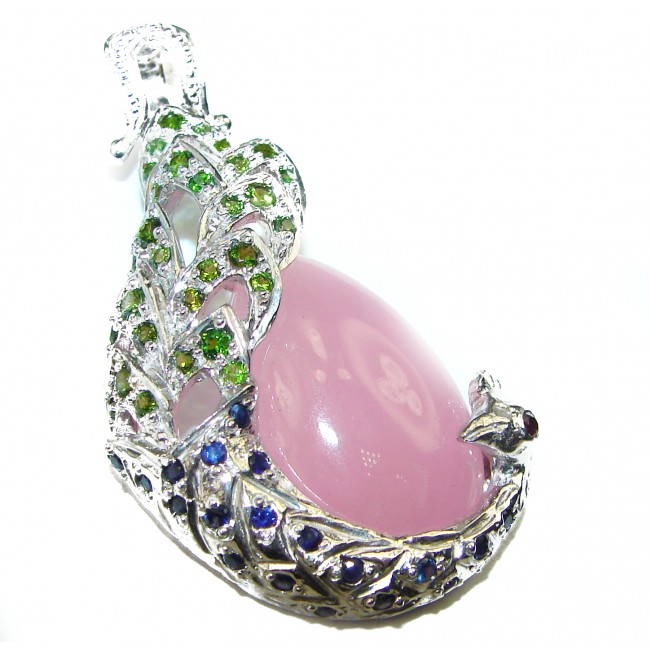 Peacock Tail ROSE QUARTZ .925 Sterling Silver handcrafted pendant