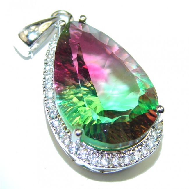 Deluxe 35.4ctw pear cut Tourmaline .925 Sterling Silver handmade Pendant
