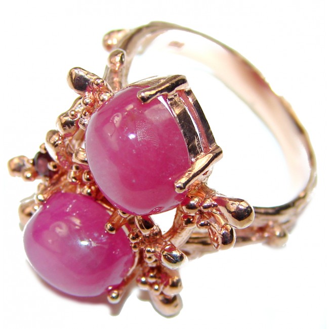 Royal quality unique Star Ruby 14K Rose Gold over .925 Sterling Silver handcrafted Ring size 8 3/4