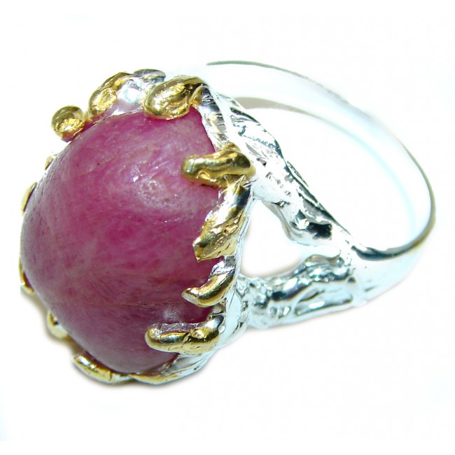 Authentic Rough Ruby 14K Gold over 2 tones .925 Sterling Silver Ring size 8 1/4