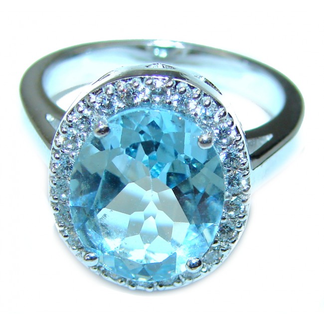 Truly Spectacular 21.8 carat Swiss Blue Topaz .925 Sterling Silver handmade Ring size 7