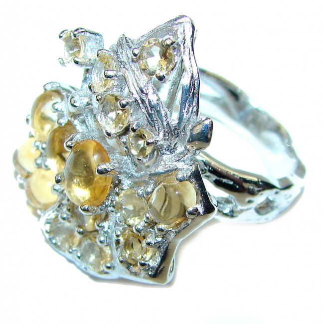 Vintage Style Citrine .925 Sterling Silver handmade Cocktail Ring s. 7 1/4