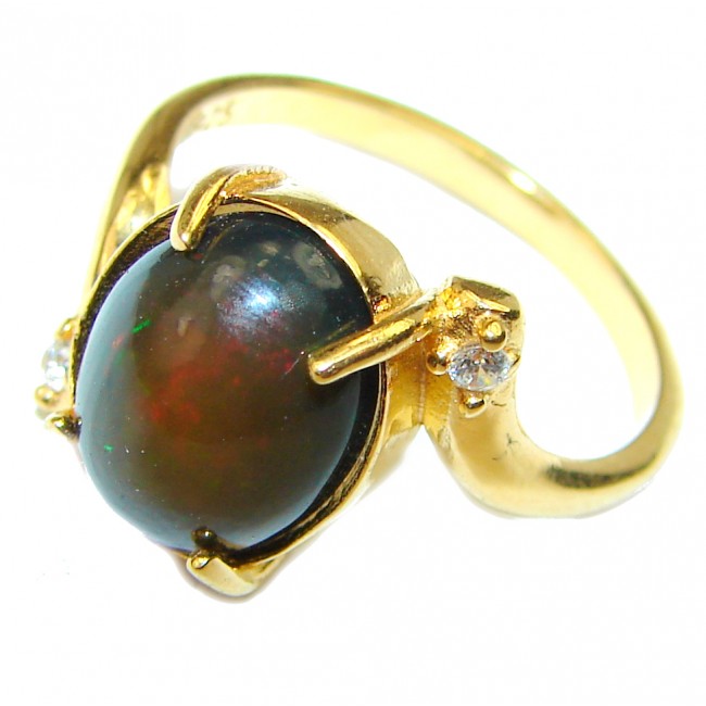 Vintage Design 7.2ctw Genuine Black Opal 14K Gold over .925 Sterling Silver handmade Ring size 7 1/4