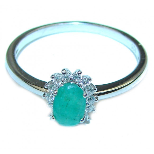 3.8 carat Emerald .925 Sterling Silver handcrafted Statement Ring size 7