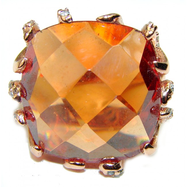 Golden Rose Authentic Golden Topaz 14K Gold over .925 Sterling Silver handcrafted Large ring; s. 6