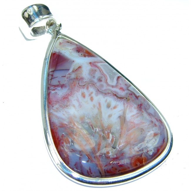 Amazing genuine Crazy Lace Agate .925 Sterling Silver handmade Pendant