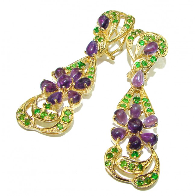 Exclusive Amethyst Chrome Diopside 14K Gold over .925 Sterling Silver handcrafted Earrings