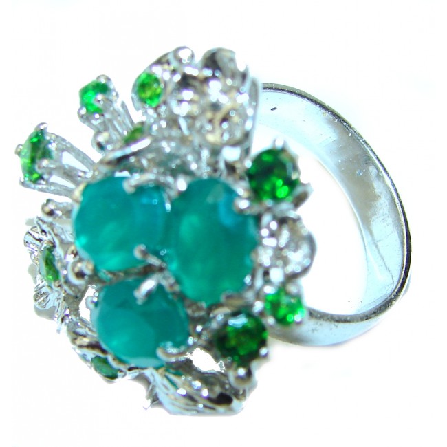 Vibrant Green Agate .925 Sterling Silver handcrafted Ring s. 7 3/4