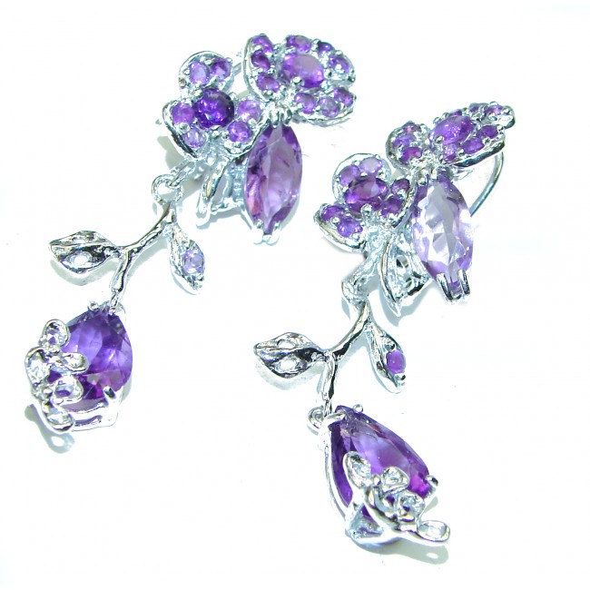 Exclusive Floral Design Amethyst .925 Sterling Silver handcrafted Earrings