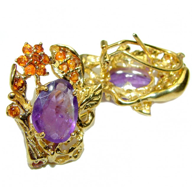 Amazing authentic Amethyst Garnet 14K Gold over .925 Sterling Silver handcrafted earrings