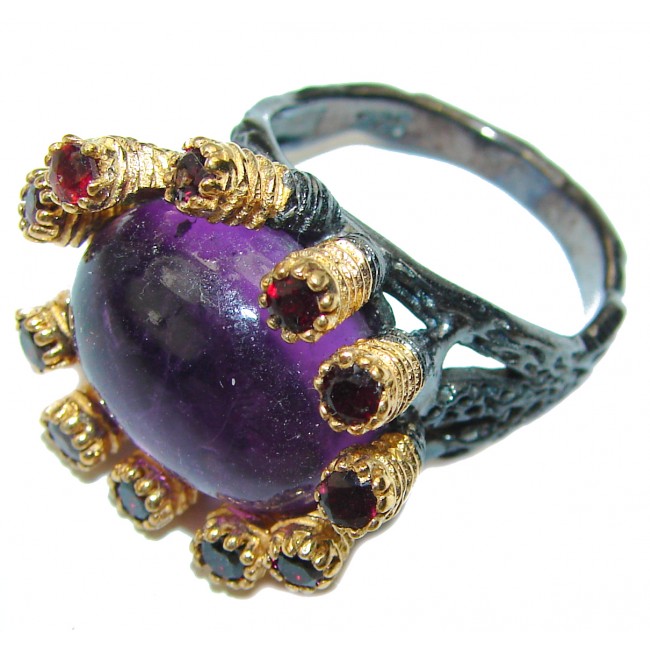 African Amethyst 14K Gold .925 Sterling Silver HANDCRAFTED Ring size 8