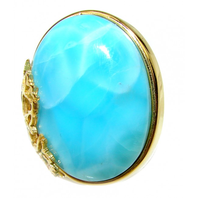 25.4 carat Larimar 18K Gold over .925 Sterling Silver handcrafted Ring s. 5