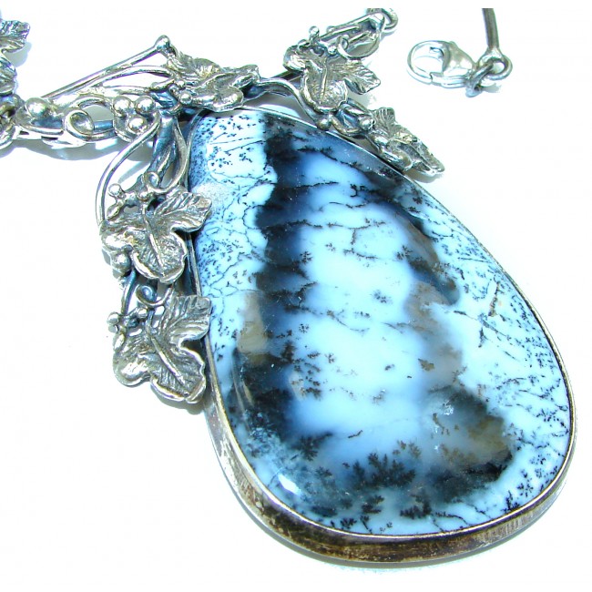 Oversized MasterPiece genuine Dendritic Agate .925 Sterling Silver handcrafted necklace