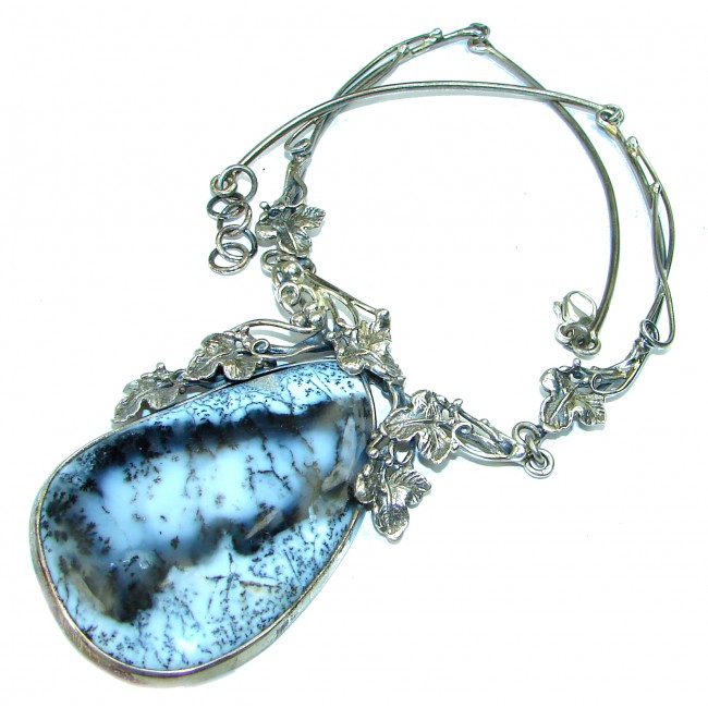 Oversized MasterPiece genuine Dendritic Agate .925 Sterling Silver handcrafted necklace