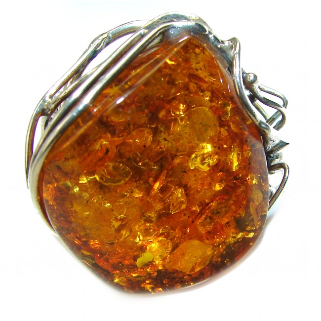 LARGE Spider Genuine Baltic Amber .925 Sterling Silver handcrafted Statement Ring size 8 adjustable