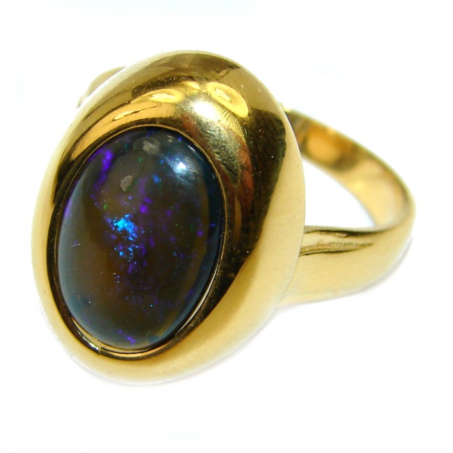 Vintage Design 7.2 ctw Genuine Black Opal 14K Gold over .925 Sterling Silver handmade Ring size 8 1/4