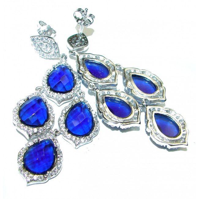 Spectacular lab. created Sapphire .925 Sterling Silver handcrafted earrings