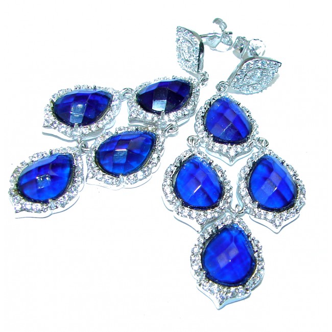 Spectacular lab. created Sapphire .925 Sterling Silver handcrafted earrings