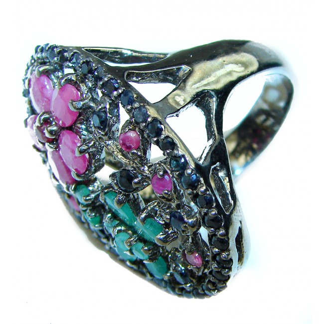 Great quality unique Ruby black rhodium obver .925 Sterling Silver handcrafted Ring size 8 1/4