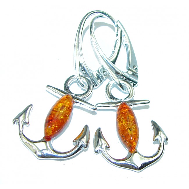 Anchor Baltic Polish Amber .925 Sterling Silver Earrings