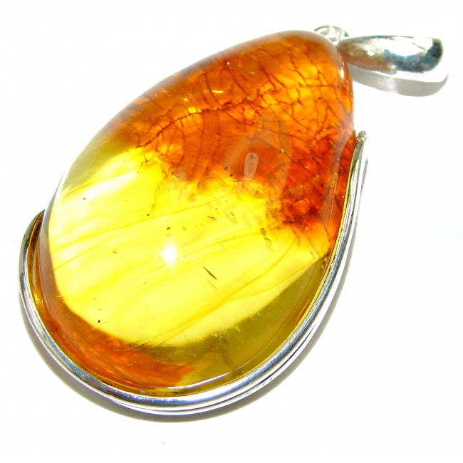 Natural Golden Trears Baltic Amber .925 Sterling Silver handmade Pendant