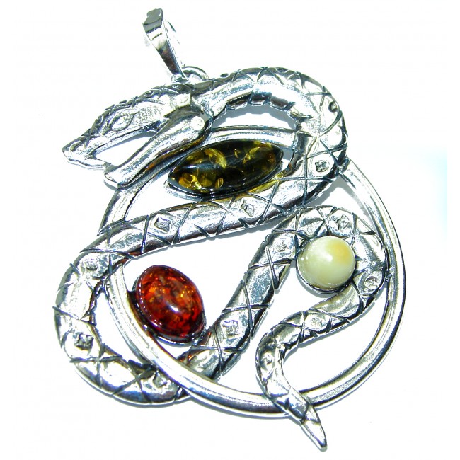 Multicolor Snake Baltic Amber Sterling Silver Pendant