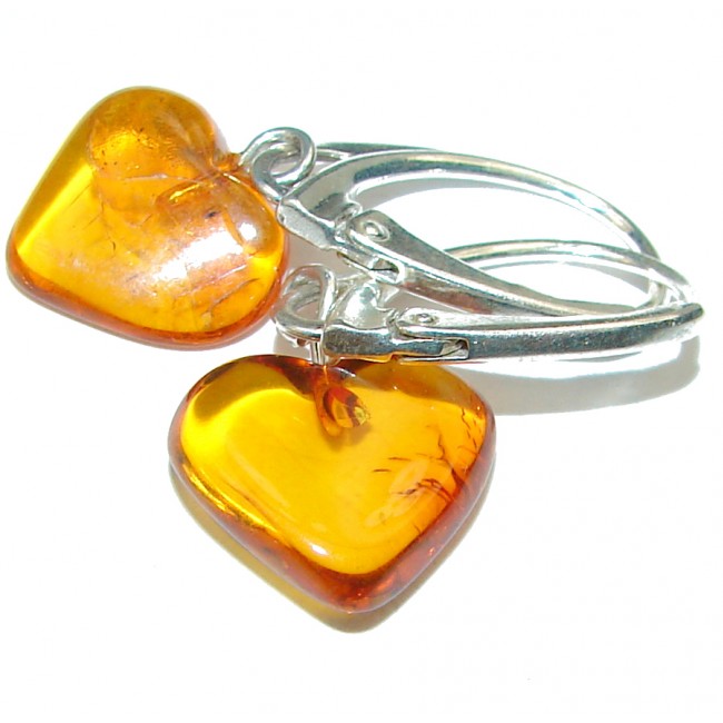 Two Hearts Baltic Polish Amber .925 Sterling Silver Earrings
