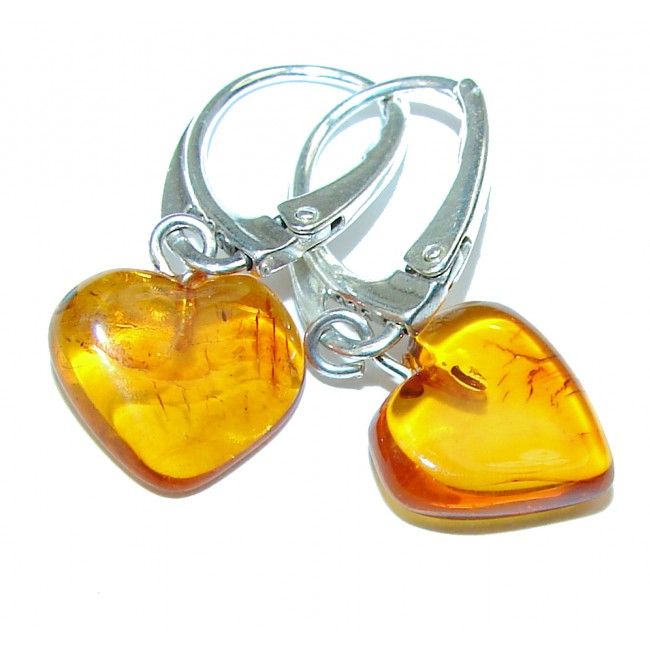 Two Hearts Baltic Polish Amber .925 Sterling Silver Earrings