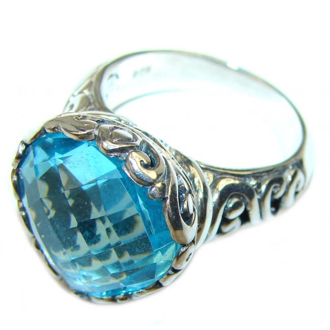 Authentic Swiss Blue Topaz .925 Sterling Silver handmade Ring size 7 1/2