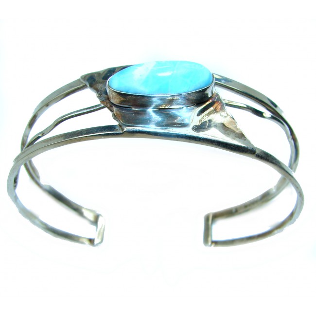 Fine Art Blue Larimar hammered .925 Sterling Silver Bracelet / Cuff