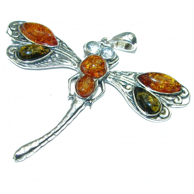 Lady Dragon Baltic Amber .925 Sterling Silver pendant brooch