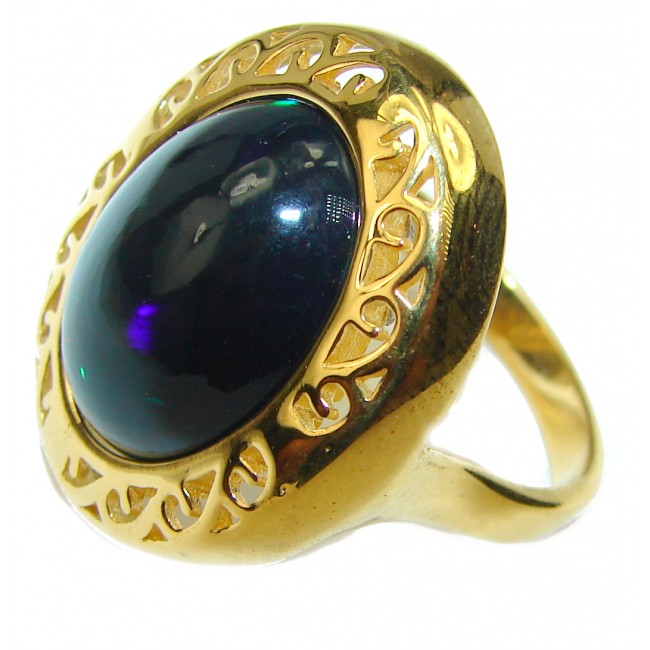Vintage Design 15.2 ctw Genuine Black Opal 14K Gold over .925 Sterling Silver handmade Ring size 9