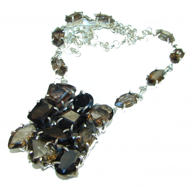Extravaganza Smoky Topaz .925 Sterling Silver handcrafted Statement necklace