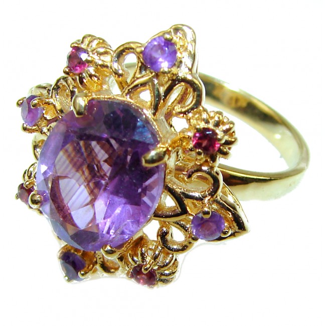 Incredible African Amethyst 14K Gold over .925 Sterling Silver HANDCRAFTED Ring size 7