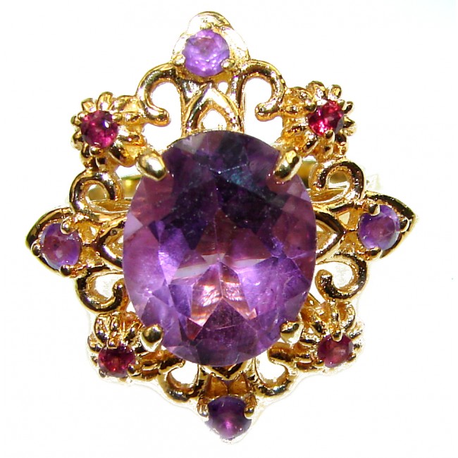 Incredible African Amethyst 14K Gold over .925 Sterling Silver HANDCRAFTED Ring size 7
