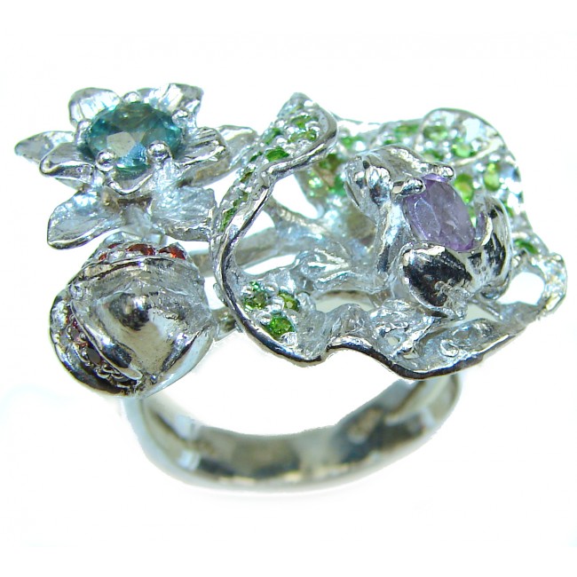 Wild Flowers Authentic Multigem Apatite .925 Sterling Silver handcrafted ring size 8