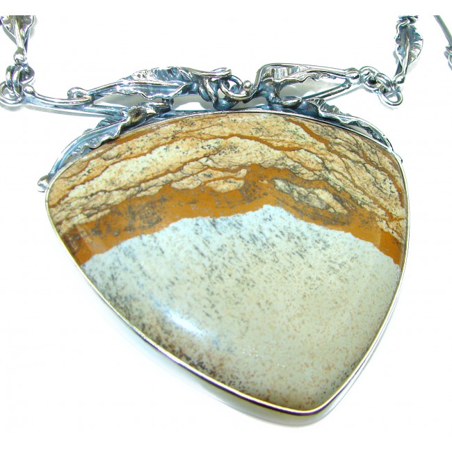 Chunky Handcrafted AAA quality Picture Jasper .925 Sterling Silver Necklace