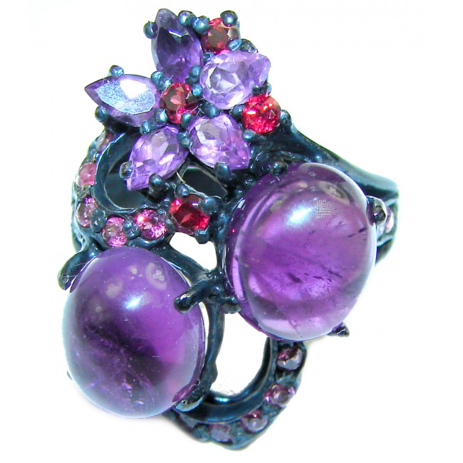 African Amethyst black rhodium over .925 Sterling Silver HANDCRAFTED Ring size 9 1/4