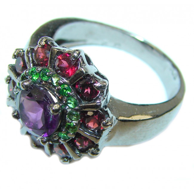 African Amethyst Black rhodium over .925 Sterling Silver HANDCRAFTED Ring size 8 1/2