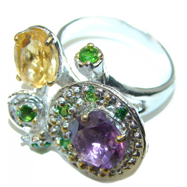 African Amethyst .925 Sterling Silver Cocktail Ring size 9