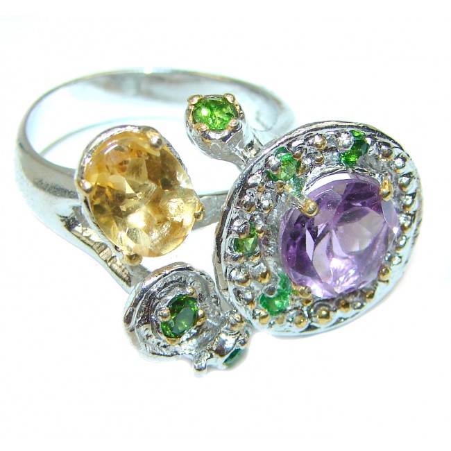 African Amethyst .925 Sterling Silver Cocktail Ring size 9