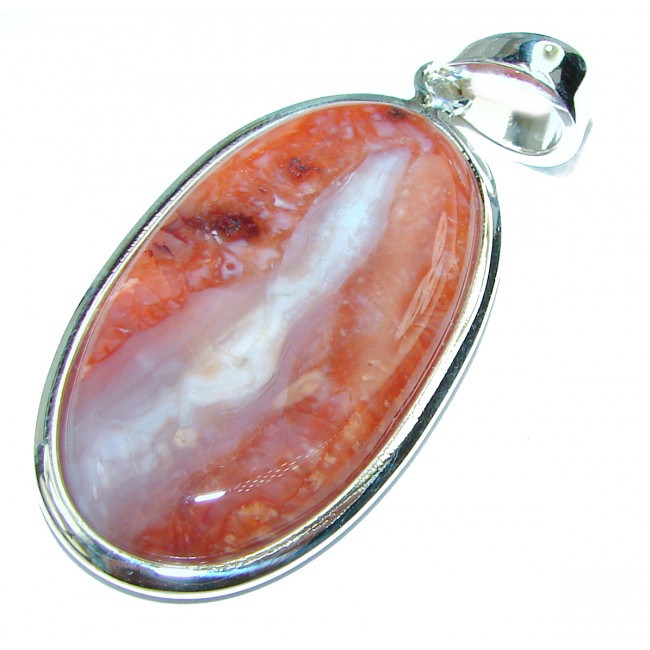 38.5 CARAT Natural Mexican Fire Opal .925 Sterling Silver handmade Pendant