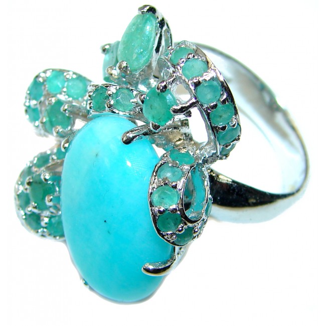 HUGE Natural Larimar Emerald .925 Sterling Silver handcrafted Ring s. 8 3/4